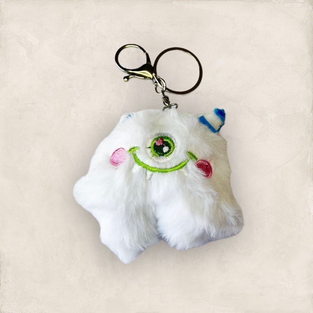 🟢White Fluffy Stuffed One Eye Monster Key Chain Bag Charm Accessory